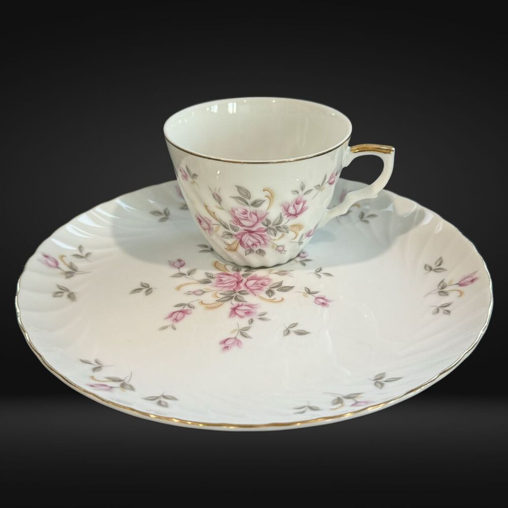 Lefton Moss Rose Snack Set Hand Painted gold trim #3171 vintage Japan ONLY 1!